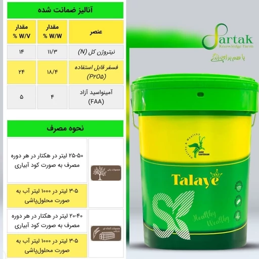 اوره فسفات طلایه. محصول سبزکاوشان. گالن 20 لیتری (ارسال با باربری، پس کرایه)